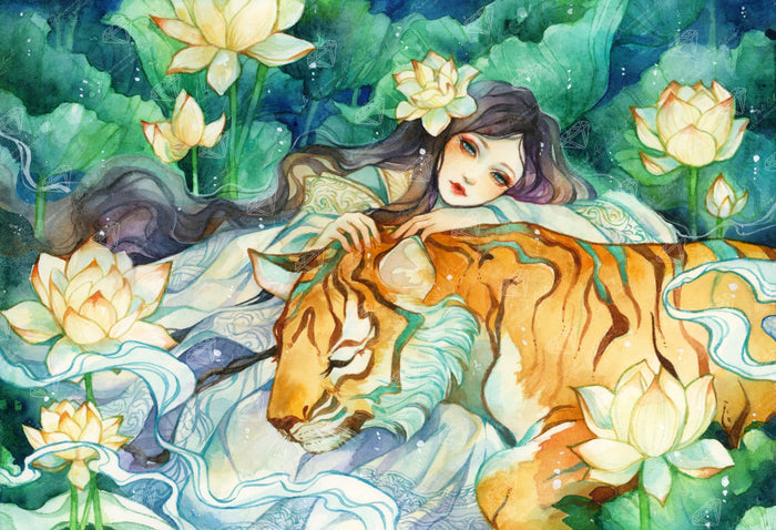 Diamond Painting Water Tiger 34.7" x 23.6" (87.9cm x 60cm) / Square with 91 Colors including 2 ABs and 4 Fairy Dust Diamonds / 85,073
