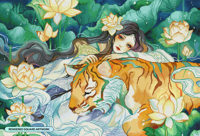 Diamond Painting Water Tiger 34.7" x 23.6" (87.9cm x 60cm) / Square with 91 Colors including 2 ABs and 4 Fairy Dust Diamonds / 85,073