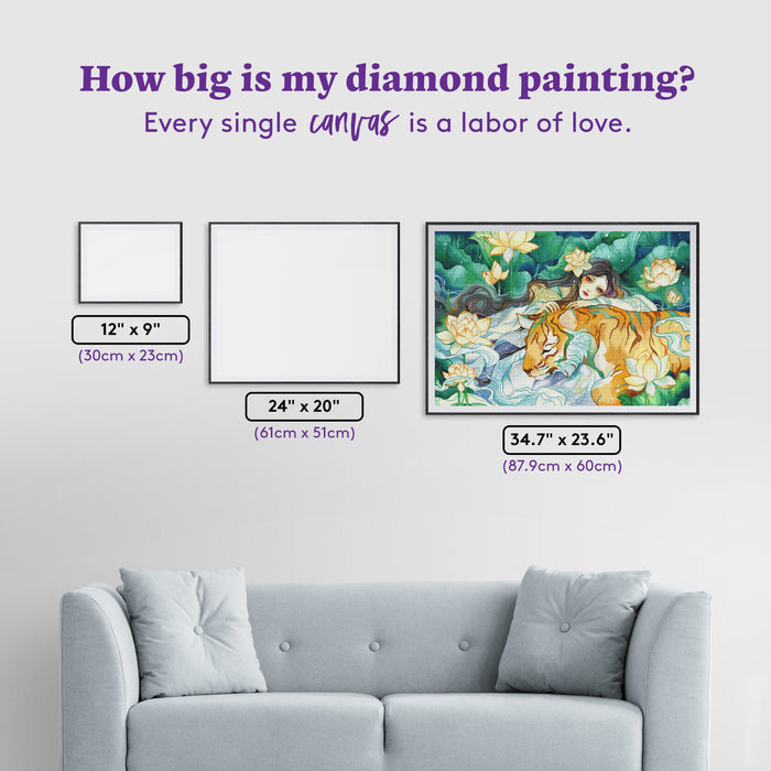 Diamond Painting Water Tiger 34.7" x 23.6" (87.9cm x 60cm) / Square with 91 Colors including 2 ABs and 4 Fairy Dust Diamonds / 85,073