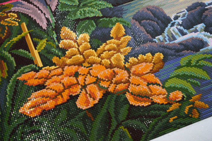 Diamond Painting Waterfall in a Jungle 27.6" x 41.3" (70cm x 105cm) / Square with 55 Colors including 4 ABs and 3 Fairy Dust Diamonds / 118,301