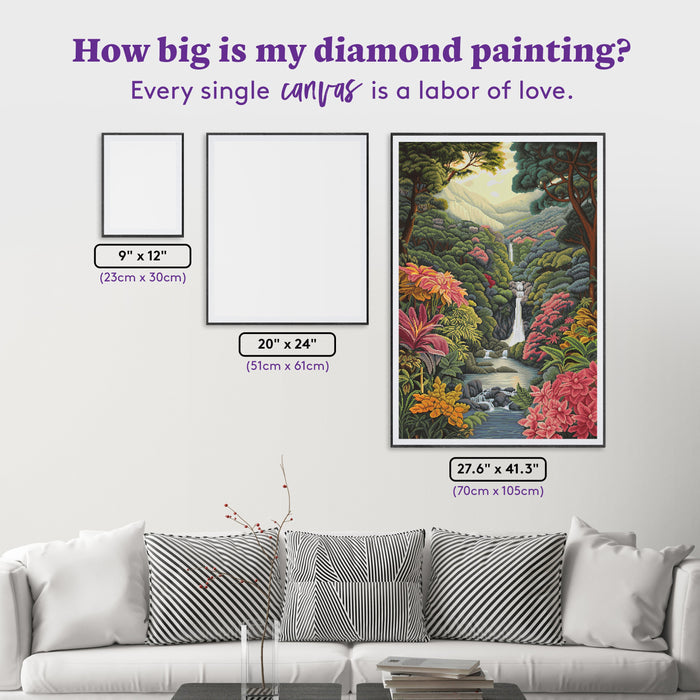 Diamond Painting Waterfall in a Jungle 27.6" x 41.3" (70cm x 105cm) / Square with 55 Colors including 4 ABs and 3 Fairy Dust Diamonds / 118,301