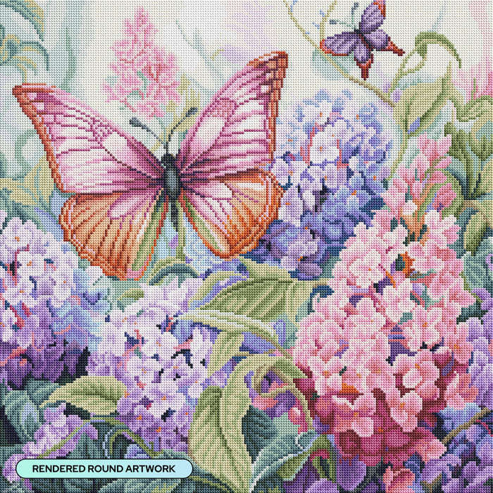 Diamond Painting Whimsical Butterflies 22" x 22" (55.6cm x 55.6cm) / Round with 53 Colors including 2 ABs and 3 Fairy Dust Diamonds / 40,804