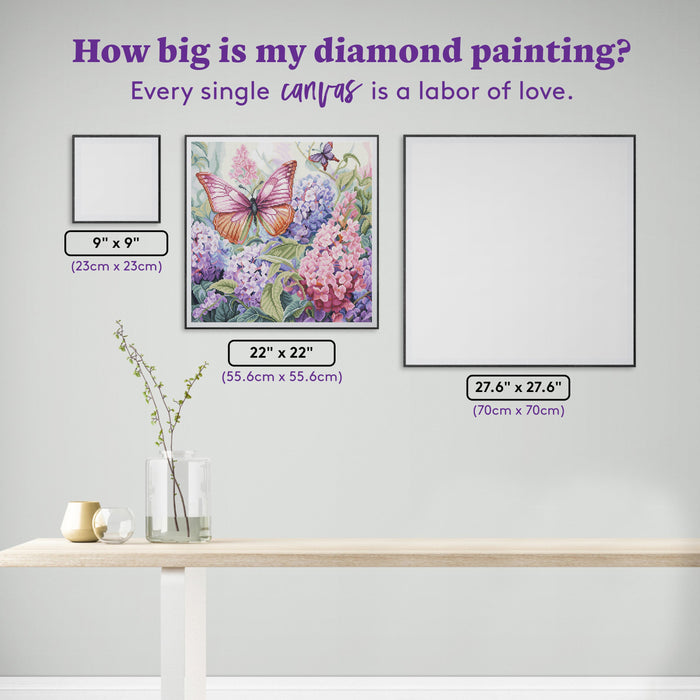Diamond Painting Whimsical Butterflies 22" x 22" (55.6cm x 55.6cm) / Round with 53 Colors including 2 ABs and 3 Fairy Dust Diamonds / 40,804
