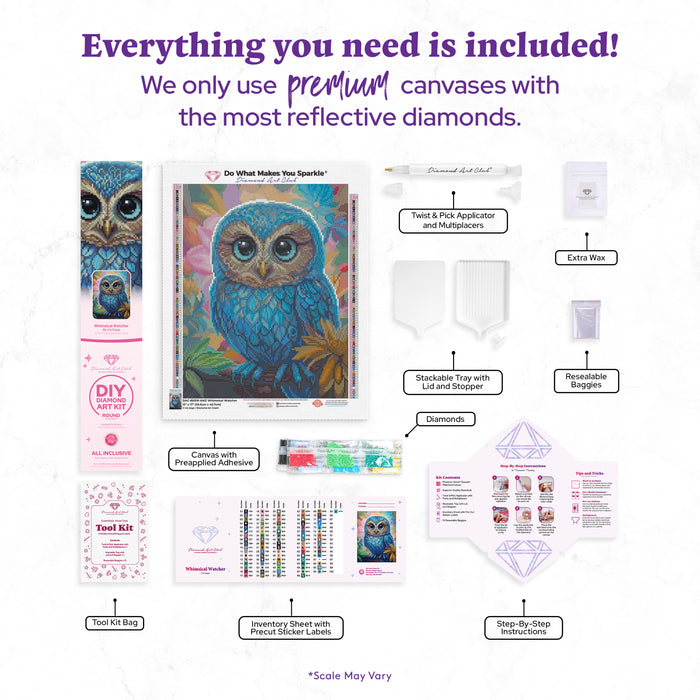 Diamond Painting Whimsical Watcher 13" x 17" (33cm x 42.7cm) / Round with 85 Colors including 2 ABs and 4 Fairy Dust Diamonds / 18,600