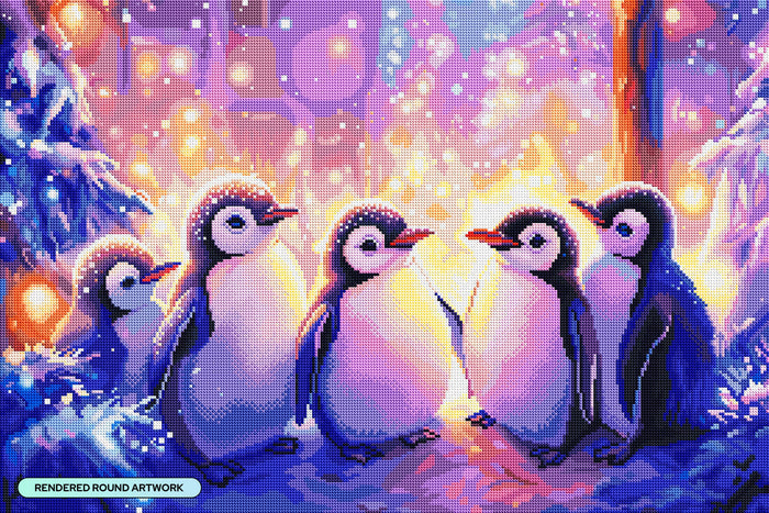 Diamond Painting Whimsical Winter Friends 30" x 20" (76cm x 50.6cm) / Round with 74 Colors including 1 AB and 1 Special Diamond and 3 Fairy Dust Diamonds / 50,784