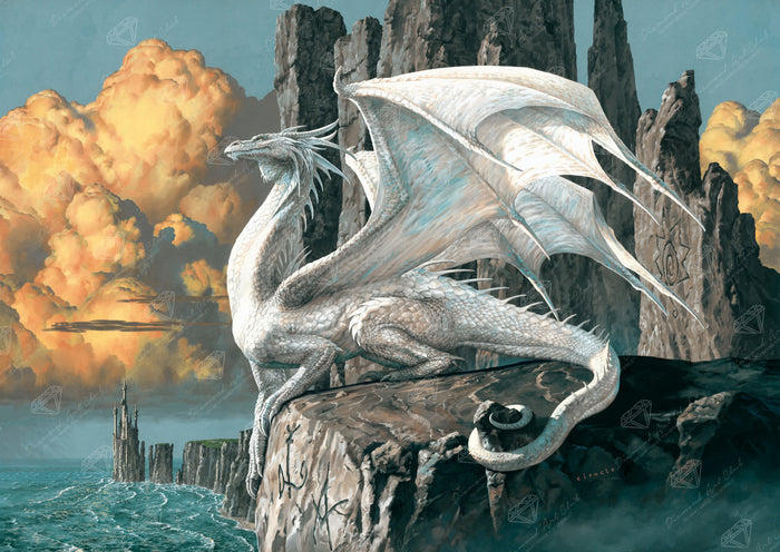 Diamond Painting White Dragon 39" x 27.6" (98.8cm x 69.9cm) / Square With 48 Colors Including 1 AB and 5 Fairy Dust Diamonds / 111,557