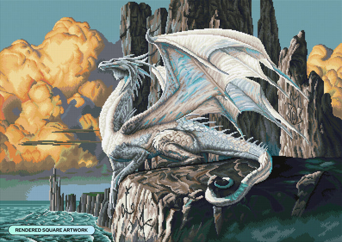 Diamond Painting White Dragon 39" x 27.6" (98.8cm x 69.9cm) / Square With 48 Colors Including 1 AB and 5 Fairy Dust Diamonds / 111,557