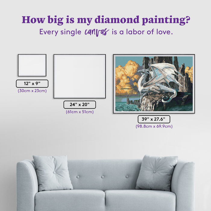 Diamond Painting White Dragon 39" x 27.6" (98.8cm x 69.9cm) / Square With 48 Colors Including 1 AB and 5 Fairy Dust Diamonds / 111,557