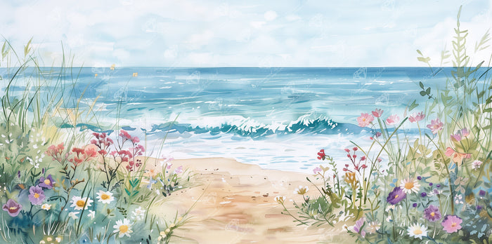 Diamond Painting Wildflower Seascape 44" x 22" (111.7cm x 55.6cm) / Round with 49 Colors including 1 AB and 3 Fairy Dust Diamonds / 82,012