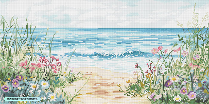 Diamond Painting Wildflower Seascape 44" x 22" (111.7cm x 55.6cm) / Round with 49 Colors including 1 AB and 3 Fairy Dust Diamonds / 82,012