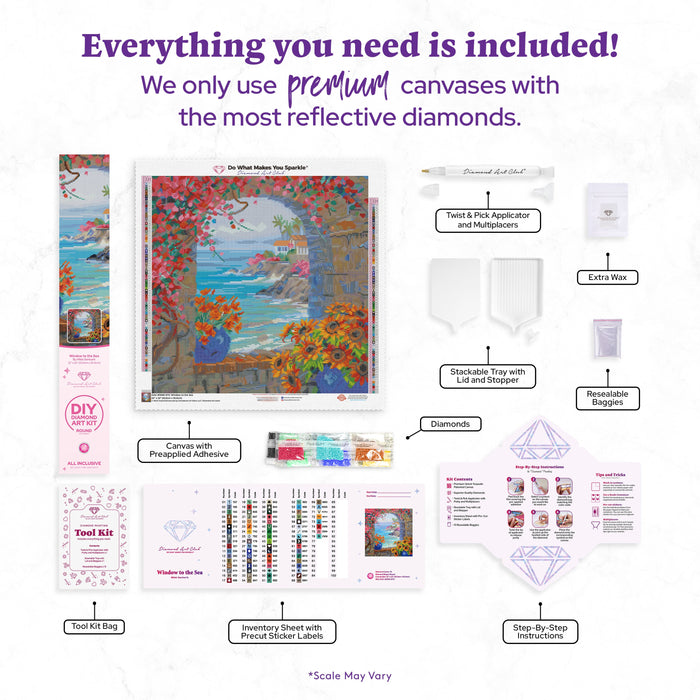 Diamond Painting Window to the Sea 22" x 22" (55.6cm x 55.6cm) / Round With 76 Colors Including 2 ABs and 3 Fairy Dust Diamonds / 40,804