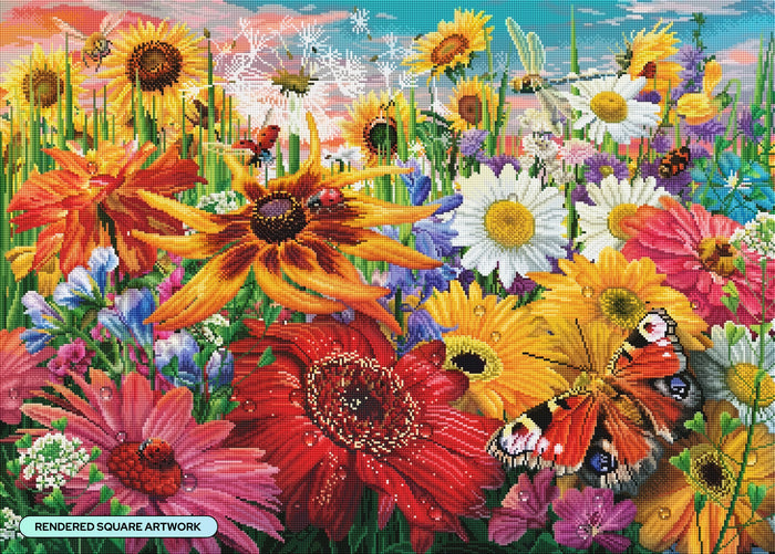 Diamond Painting Wings Among Petals 35.8" x 25.6" (90.8cm x 65cm) / Square with 99 Colors including 4 ABs and 4 Fairy Dust Diamonds / 95,265