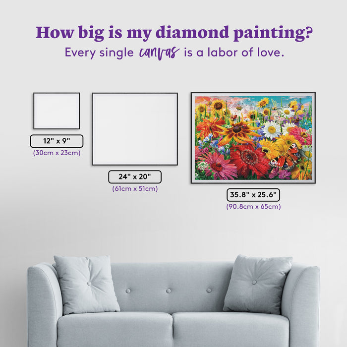 Diamond Painting Wings Among Petals 35.8" x 25.6" (90.8cm x 65cm) / Square with 99 Colors including 4 ABs and 4 Fairy Dust Diamonds / 95,265