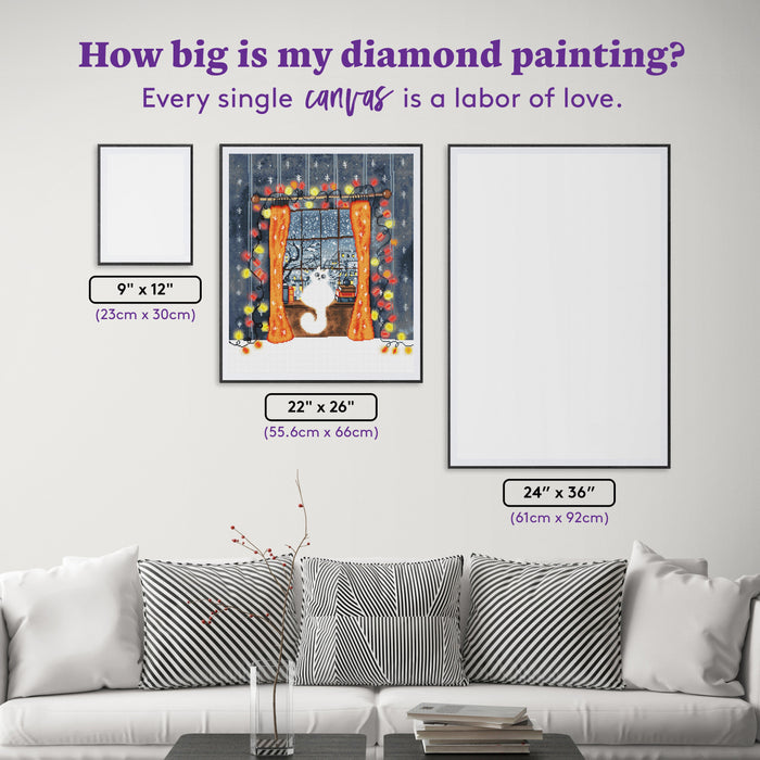 Diamond Painting Winter Cat 22" x 26" (55.6cm x 66cm) / Round With 45 Colors Including 2 ABs and 1 Iridescent Diamond and 3 Fairy Dust Diamonds / 48,480