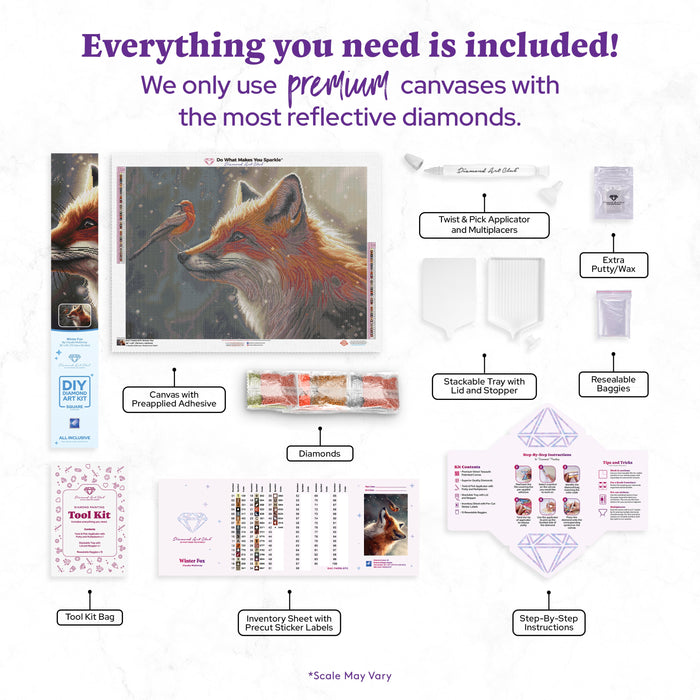 Diamond Painting Winter Fox 28" x 20" (70.7cm x 50.3cm) / Square with 42 Colors including 1 AB and 2 Fairy Dust Diamonds / 57,368