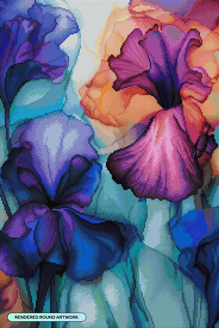 Diamond Painting Wispy Irises 20" x 30" (50.6cm x 76cm) / Round with 74 Colors including 1 AB and 3 Fairy Dust Diamonds / 50,784