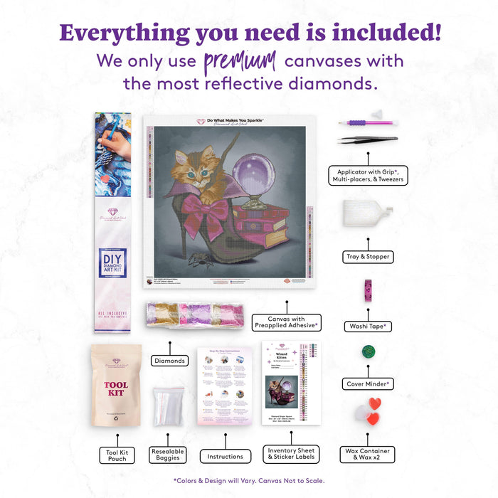 Diamond Painting Wizard Kitten 22" x 22″ (56cm x 56cm) / Square with 38 Colors including 2 ABs / 20946