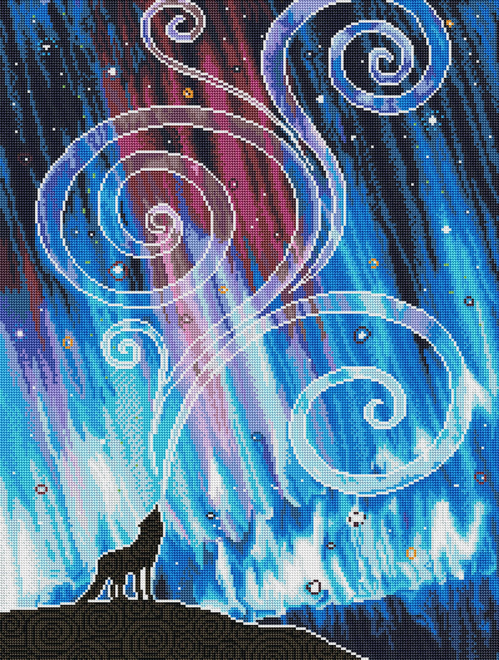 Diamond Painting Wolf Song 22" x 29" (56cm x 74cm) / Round With 33 Colors Including 4 ABs / 52,337