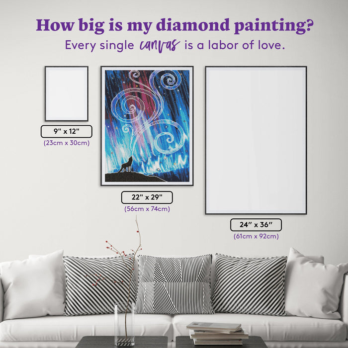 Diamond Painting Wolf Song 22" x 29" (56cm x 74cm) / Round With 33 Colors Including 4 ABs / 52,337