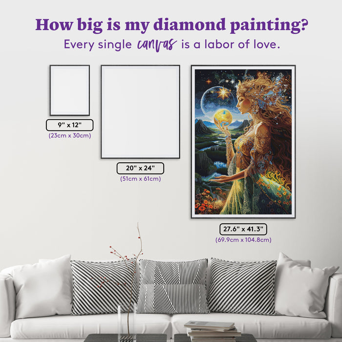 Diamond Painting World Priestess 27.6" x 41.3" (69.9cm x 104.8cm) / Square with 73 Colors including 2 ABs and 4 Fairy Dust Diamonds / 118,301