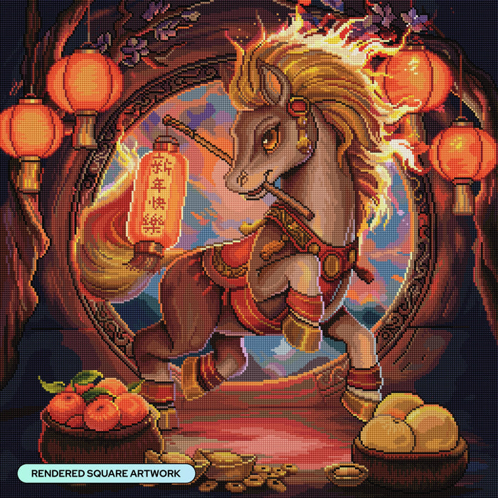 Diamond Painting Year of The Horse 25.6" x 25.6" (65cm x 65cm) / Square With 88 Colors Including 3 ABs and 3 Fairy Dust Diamonds / 68,121