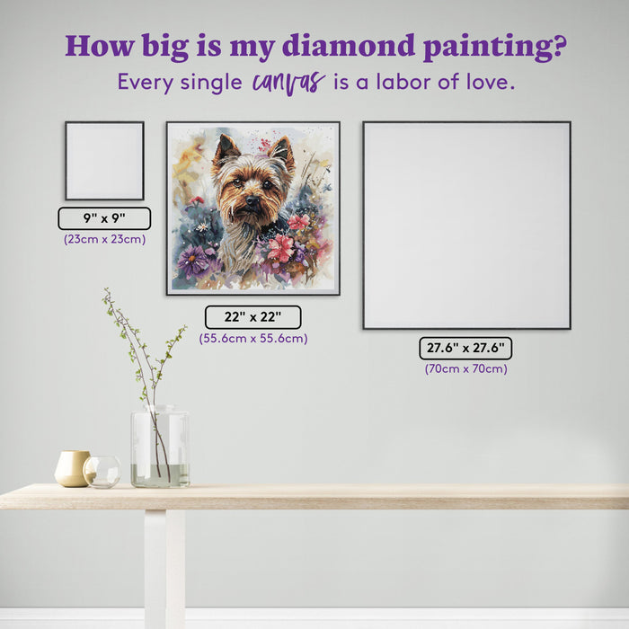 Diamond Painting Yorkie 22" x 22" (55.6cm x 55.6cm) / Round with 60 Colors including 4 Fairy Dust Diamonds / 40,804