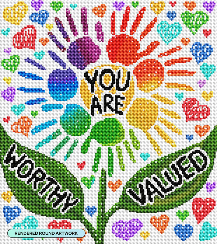 Diamond Painting You Are Worthy & Valued 17" x 19" (42.7cm x 47.9cm) / Round with 29 Colors including 1 Glow-in-the-Dark Diamond and 6 Fairy Dust Diamonds / 26,970
