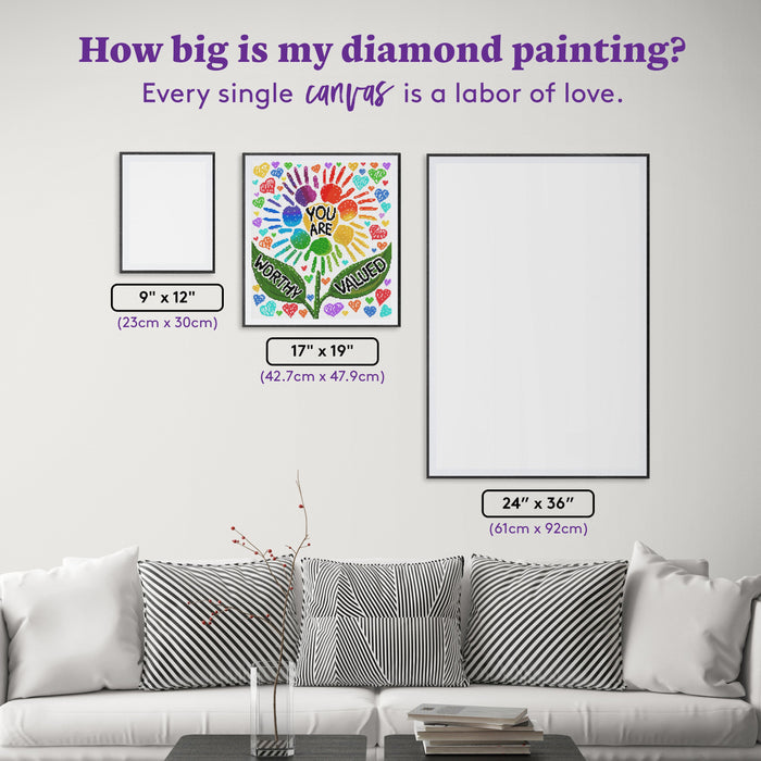 Diamond Painting You Are Worthy & Valued 17" x 19" (42.7cm x 47.9cm) / Round with 29 Colors including 1 Glow-in-the-Dark Diamond and 6 Fairy Dust Diamonds / 26,970