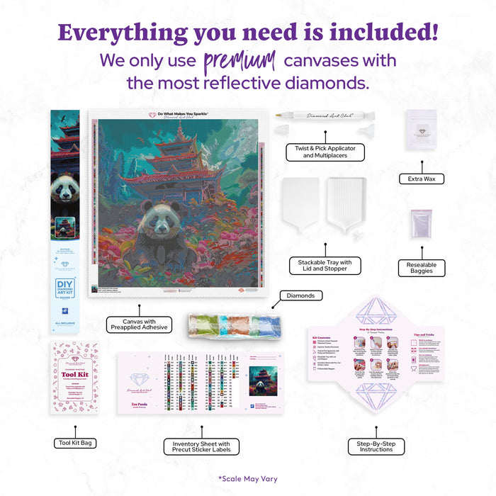 Diamond Painting Zen Panda 25.6" x 26.8" (65cm x 68cm) / Square with 90 Colors including 2 ABs and 5 Fairy Dust Diamonds / 71,253